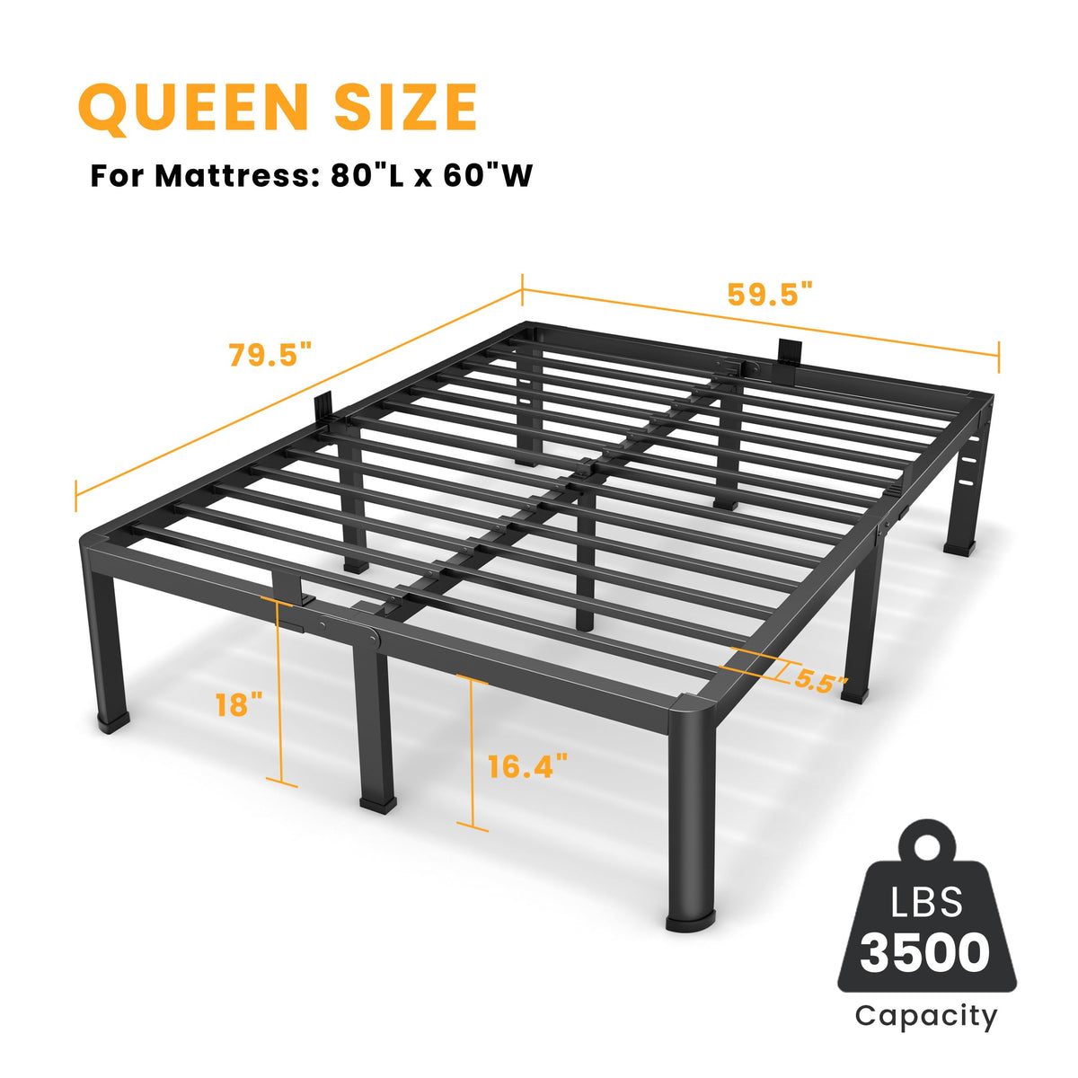 18 Inch Queen Size Metal Platform Bed Frame C98303