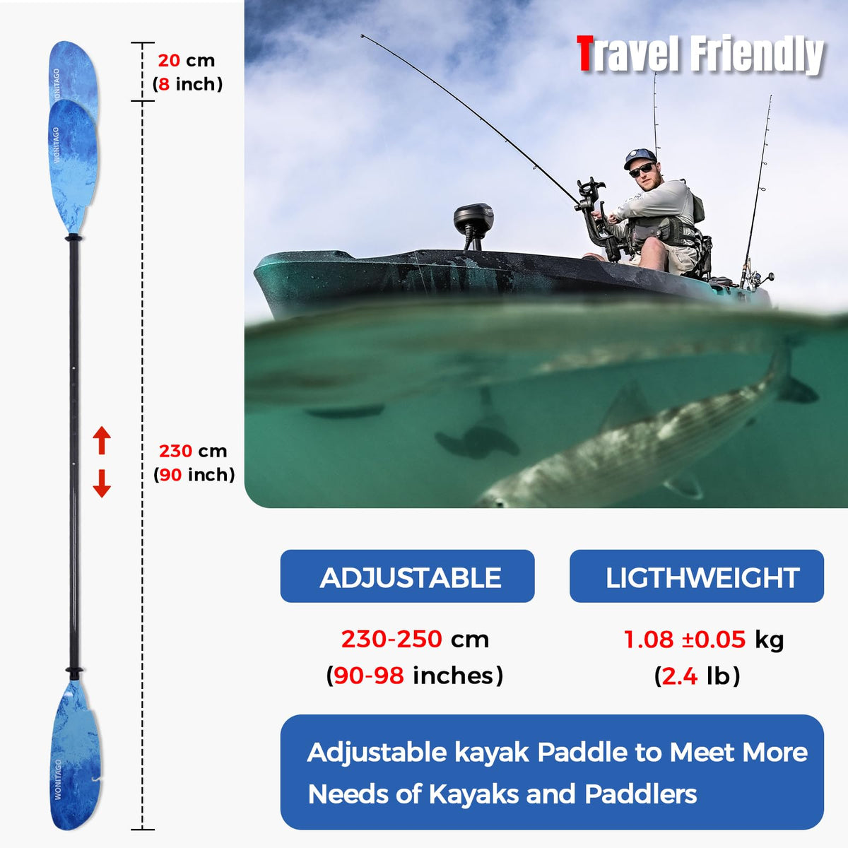 Adjustable Carbon Fiber Kayak Paddle A53851