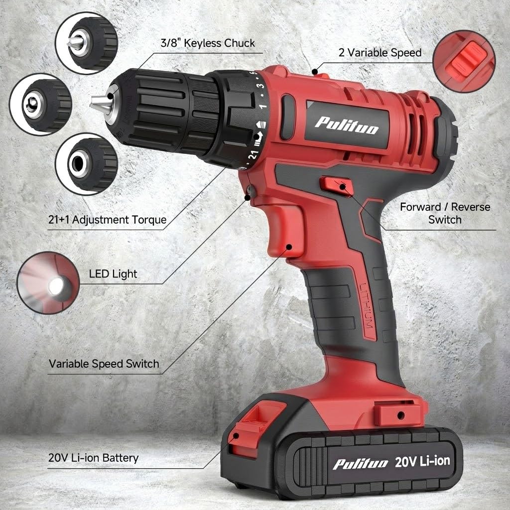 Cordless Drill Set 20V with Battery And Charger 59pcs Bits Kit Y208278