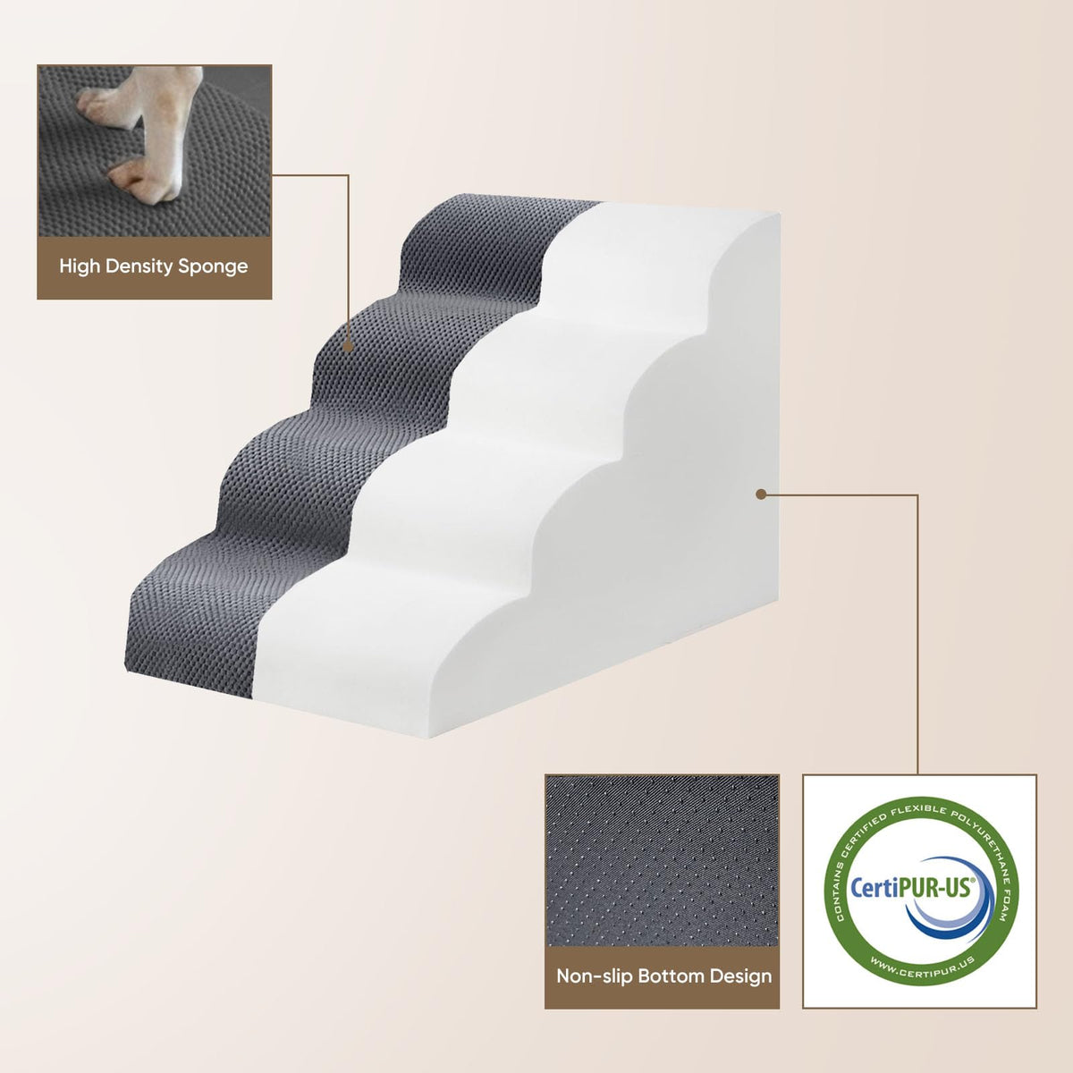 4-Step Grey Pet Stairs X45816