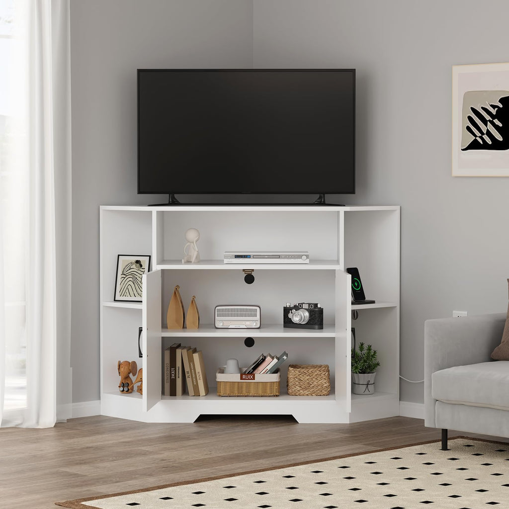 Corner TV Stand with Power Outlet & Barn Doors C998