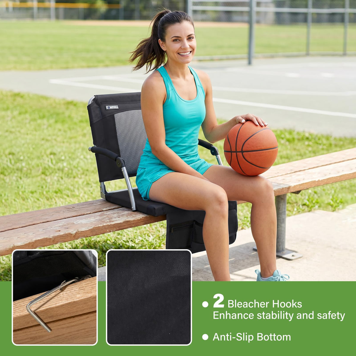 2 Pack Black Stadium Seats with Back Support & Armrests E6134
