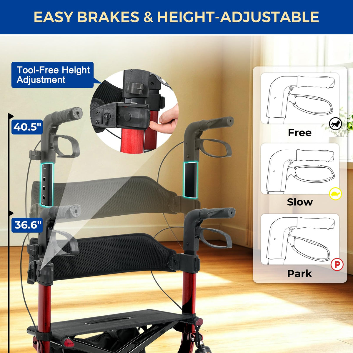 Outdoor Rollator Walkers with 12" Front Wheels F47545