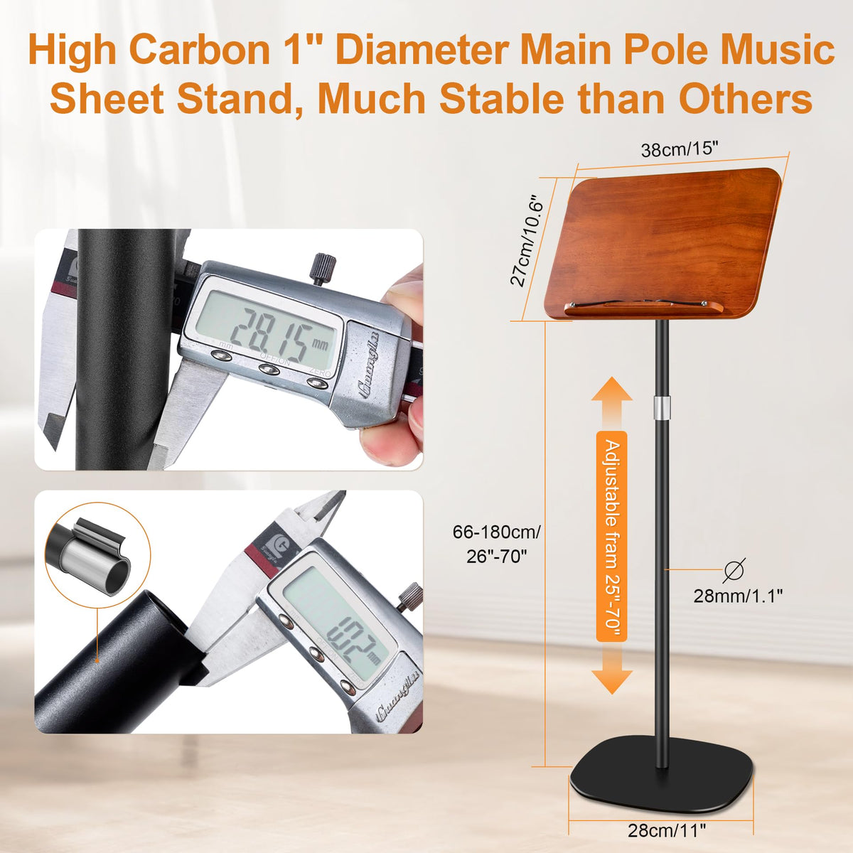 Height Adjustable Solid Wooden Music Stand M625