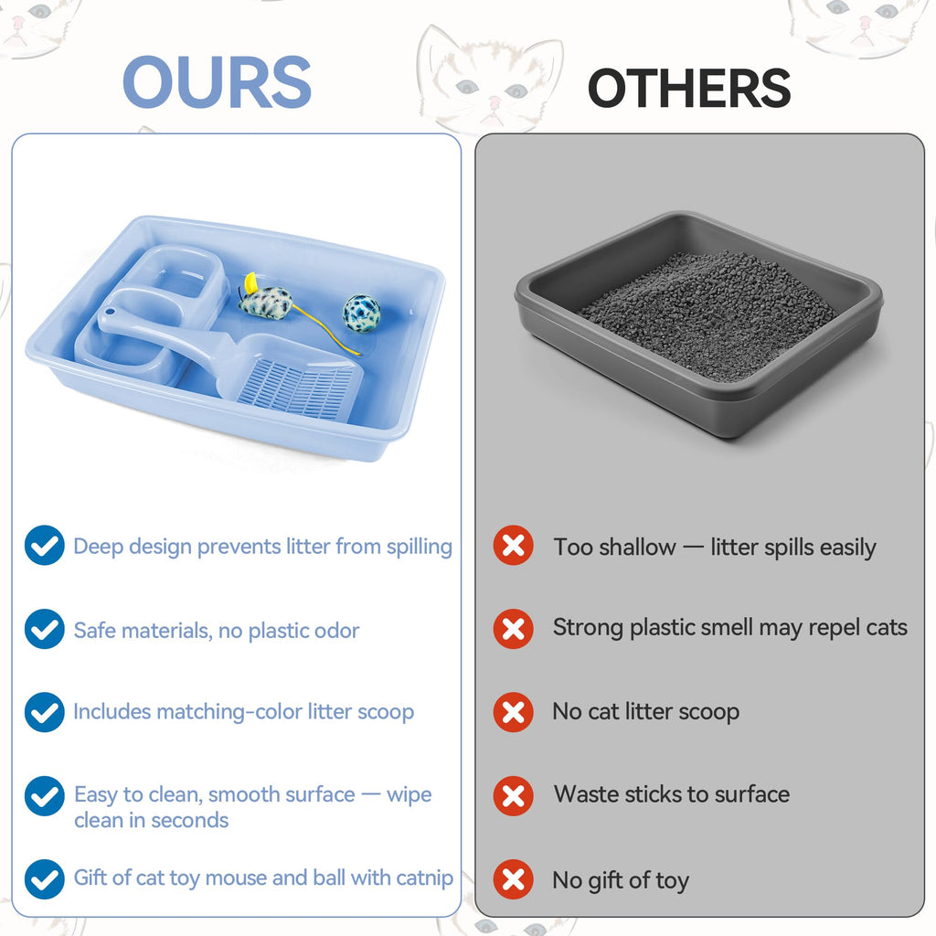 Cat Litter Box Set with Litter Scoop, Double Dish Cat Bowl, Mouse and Ball Toy C835