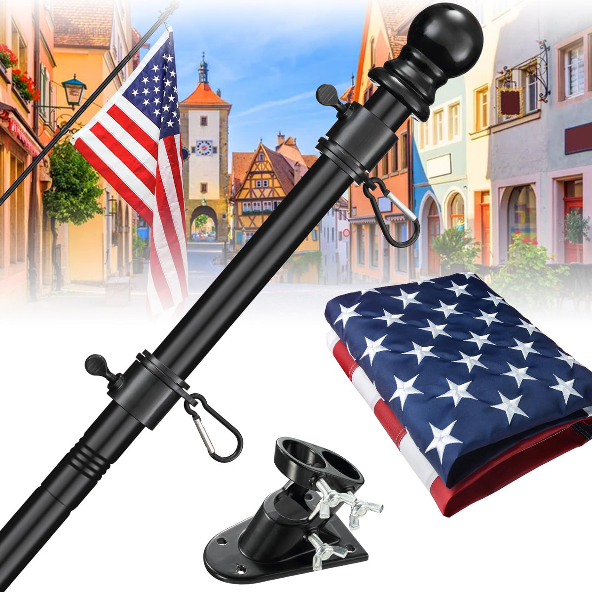5ft Tangle Free Flag Pole Kit with 3x5 US Flag L59739