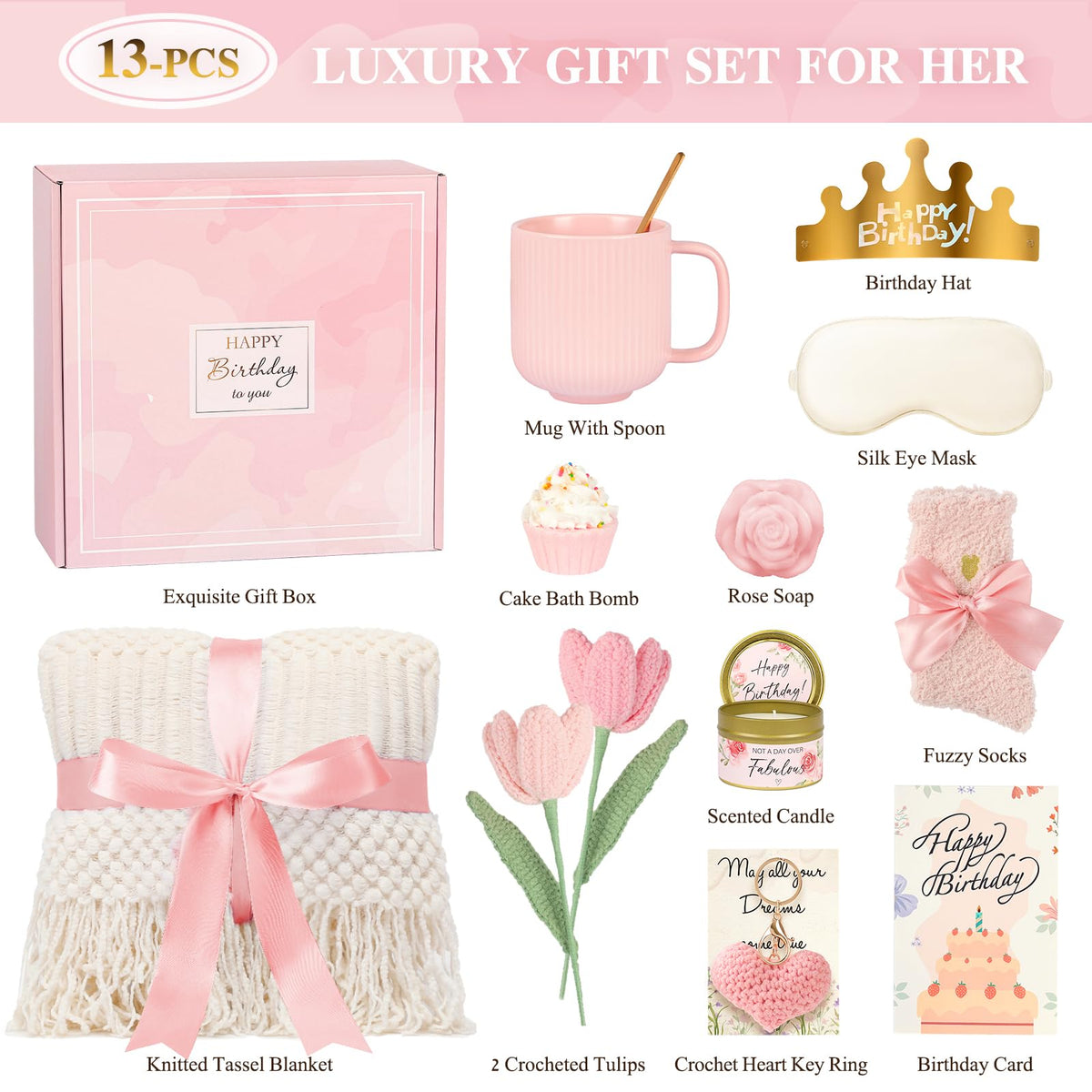 13PCS Spa Self Care Gift Basket Set Rose H8651