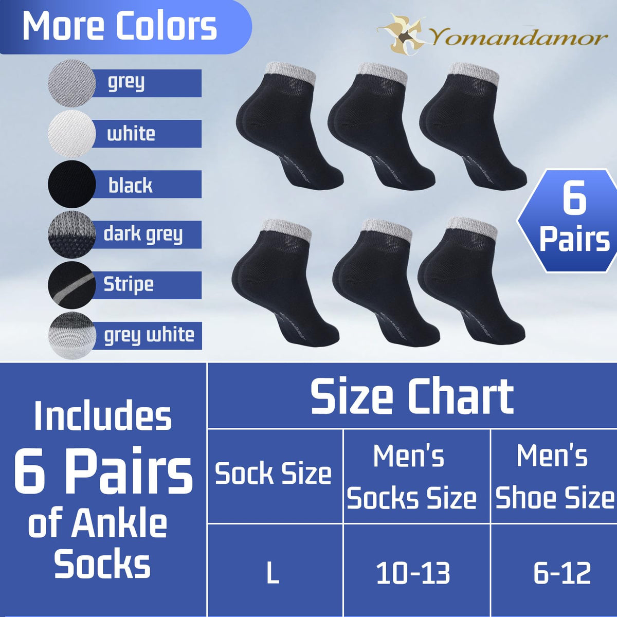 Men's Diabetic Ankle Socks with Seamless Toe, 6 Pairs L Size N7885
