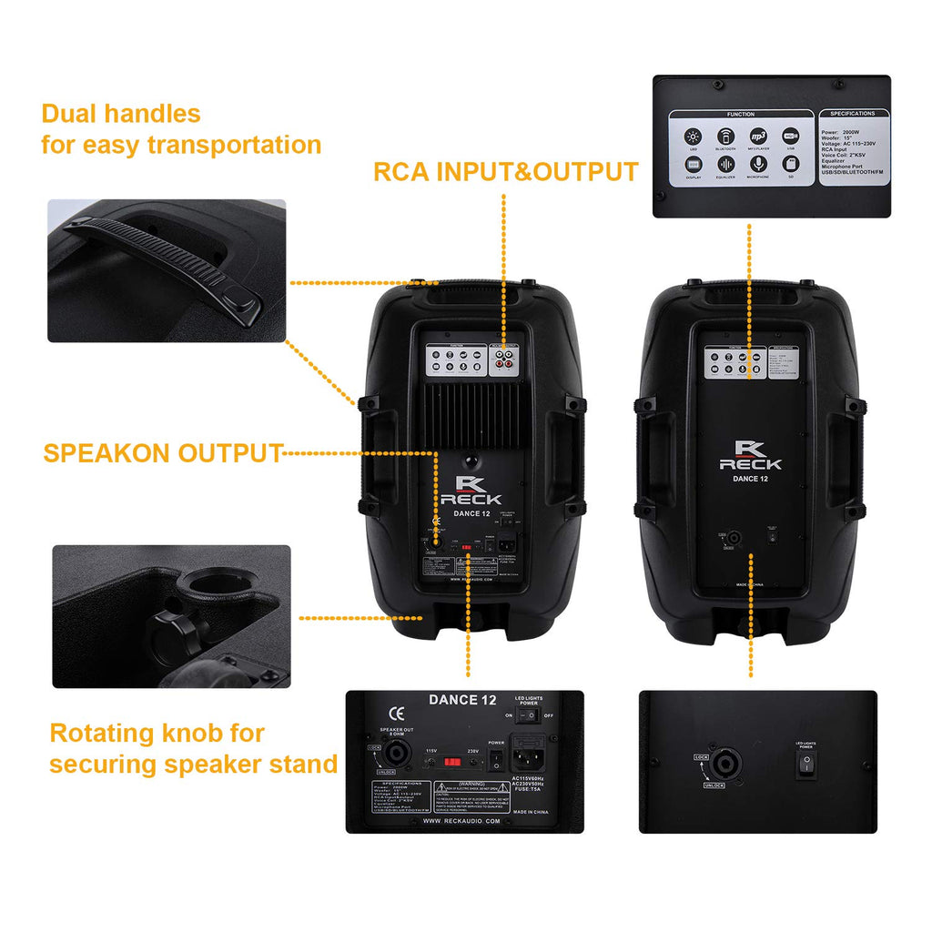 Portable 12-Inch 1000 Watts 2-Way Powered PA Speaker System Set Y236060