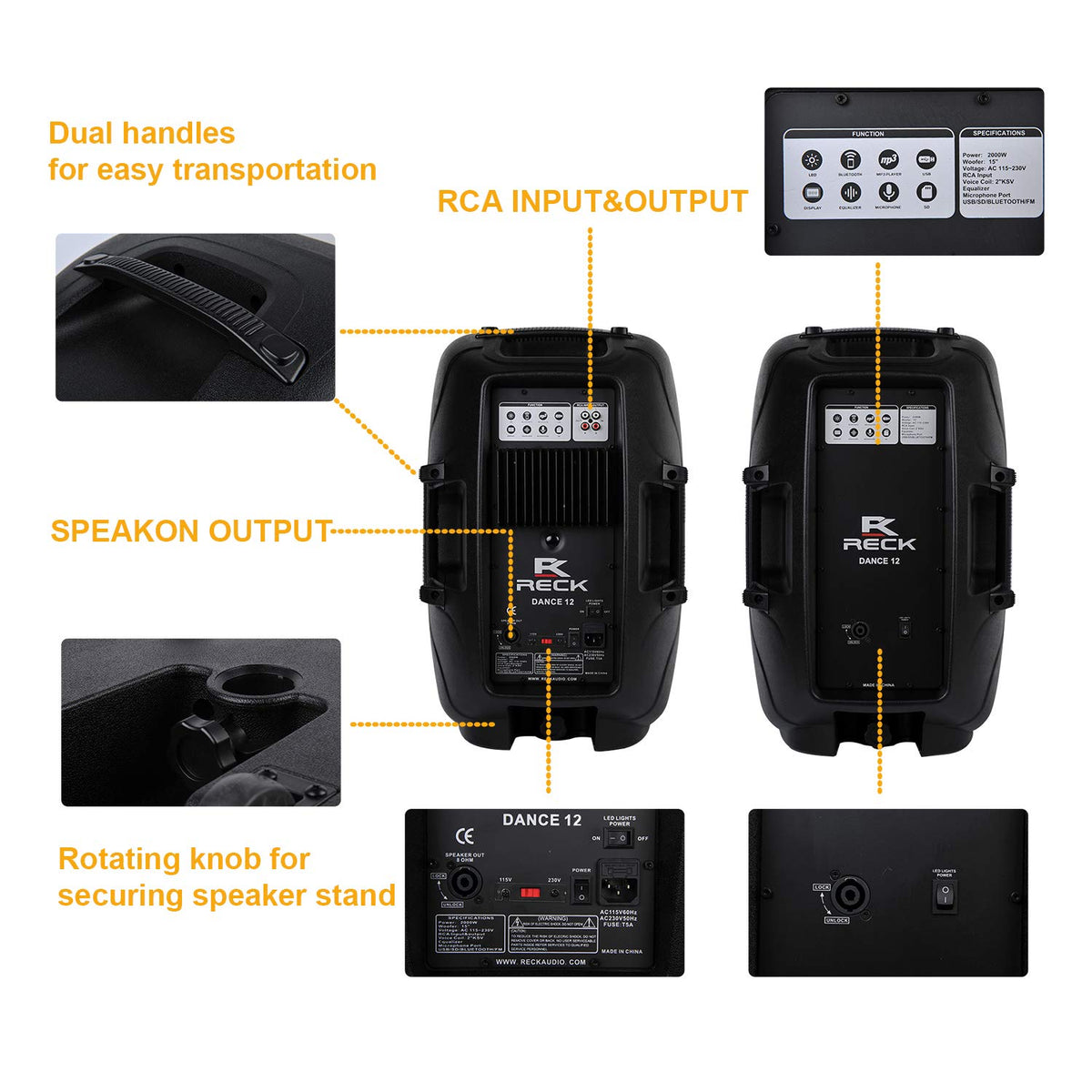 Portable 12-Inch 1000 Watts 2-Way Powered PA Speaker System Set Y236060