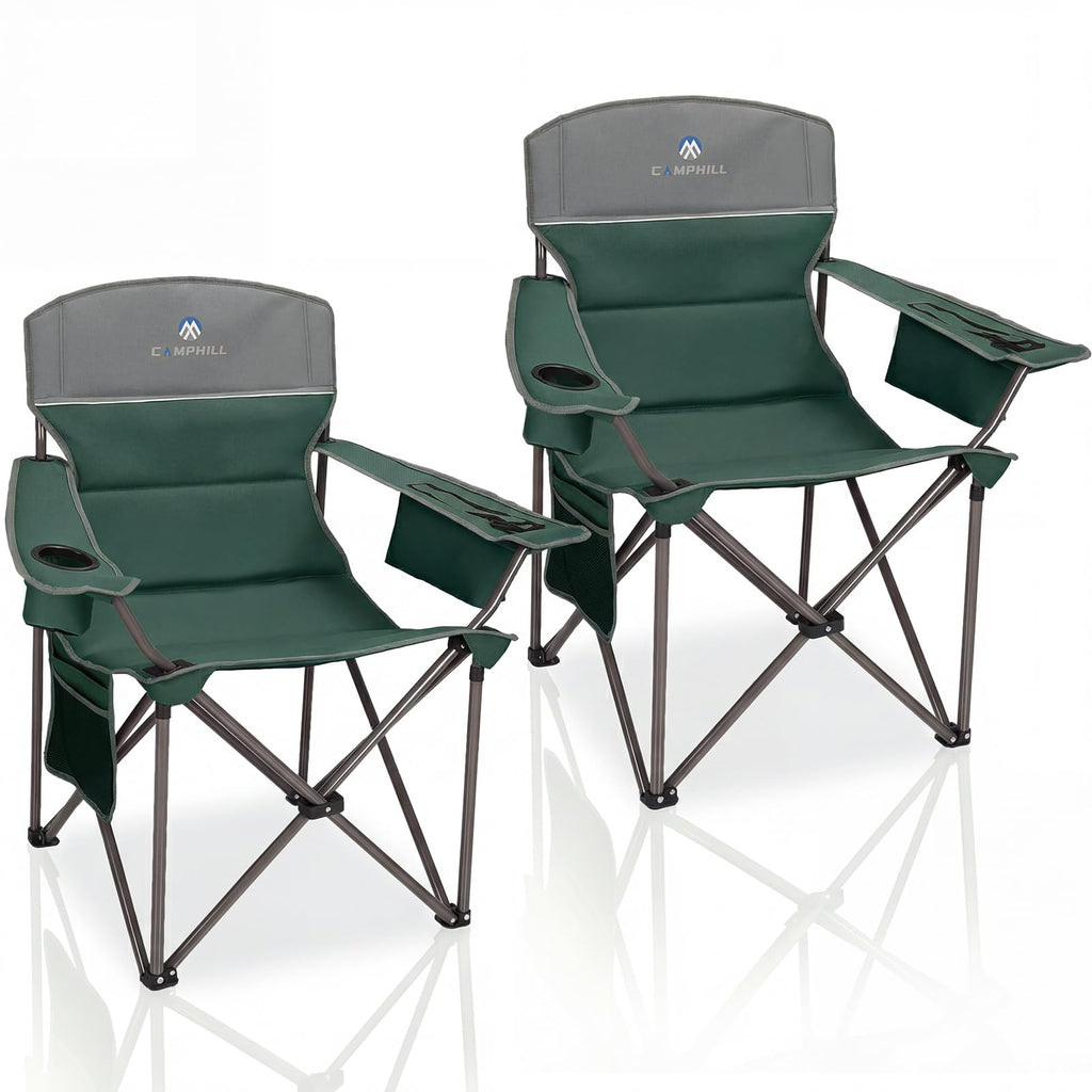 Oversized 2 Pack Heavy Duty Padded Camping Chair with Cooler Bag I5737