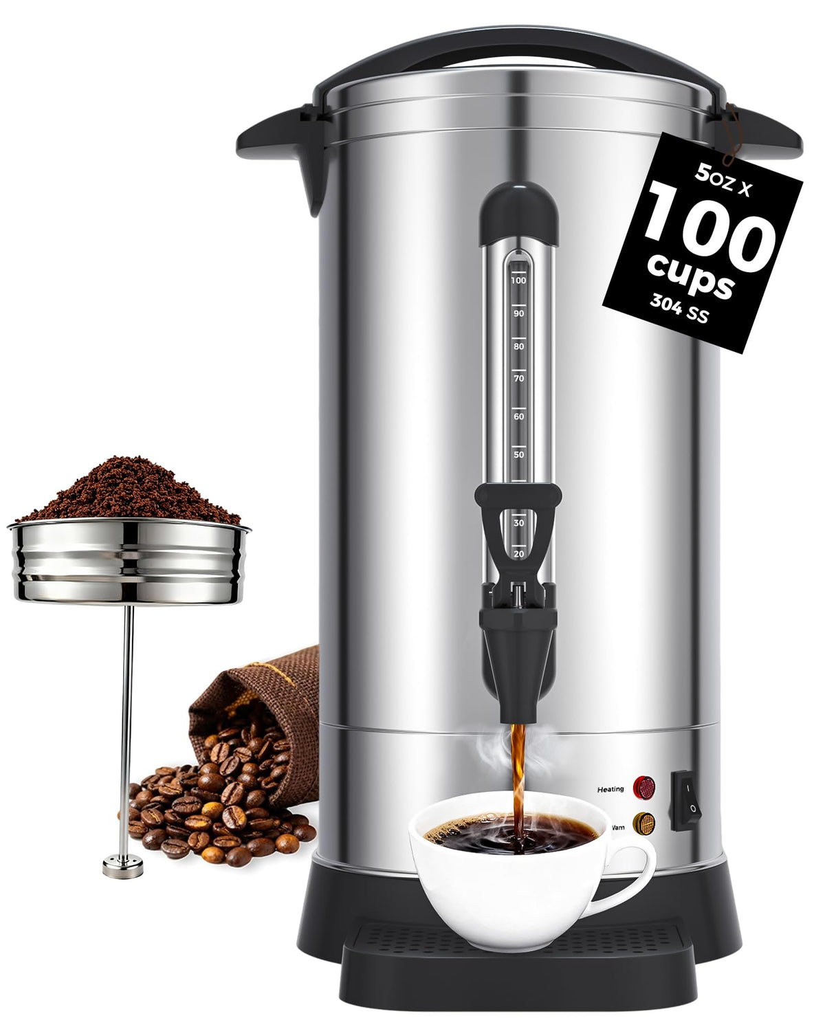 1500W 100 Cup Stainless Steel Commercial Coffee Urn S243