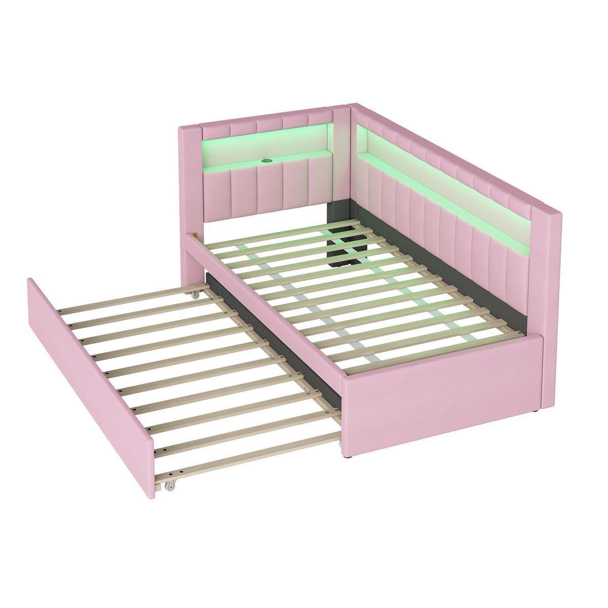 Twin Size Linen Fabric Daybed with Trundle and USB Ports W805377