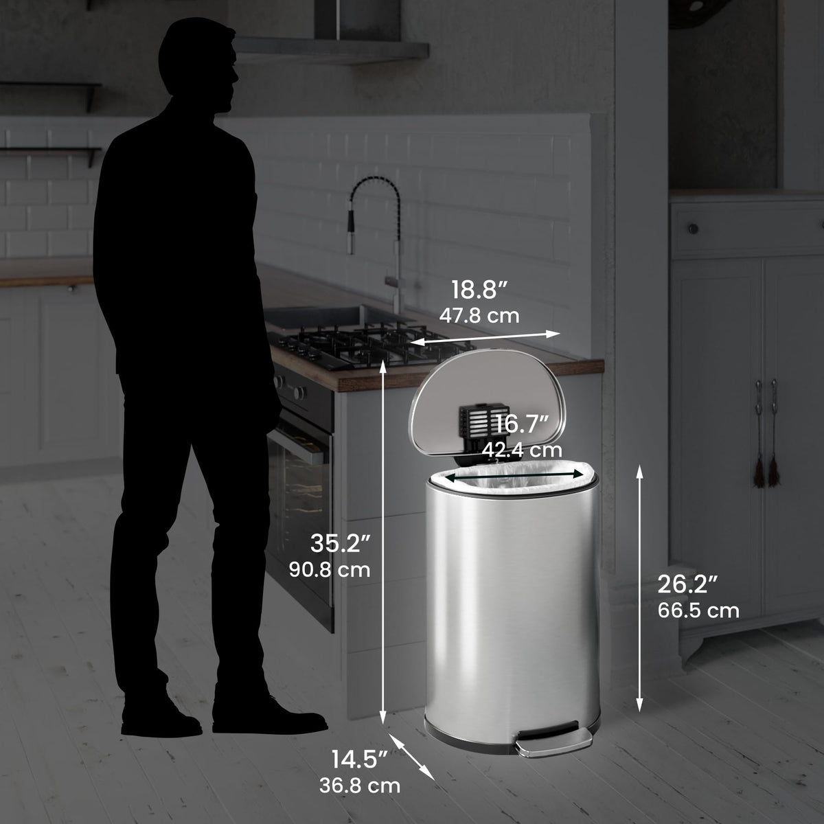 13.2 Gallon Stainless Steel Step Trash Can F812