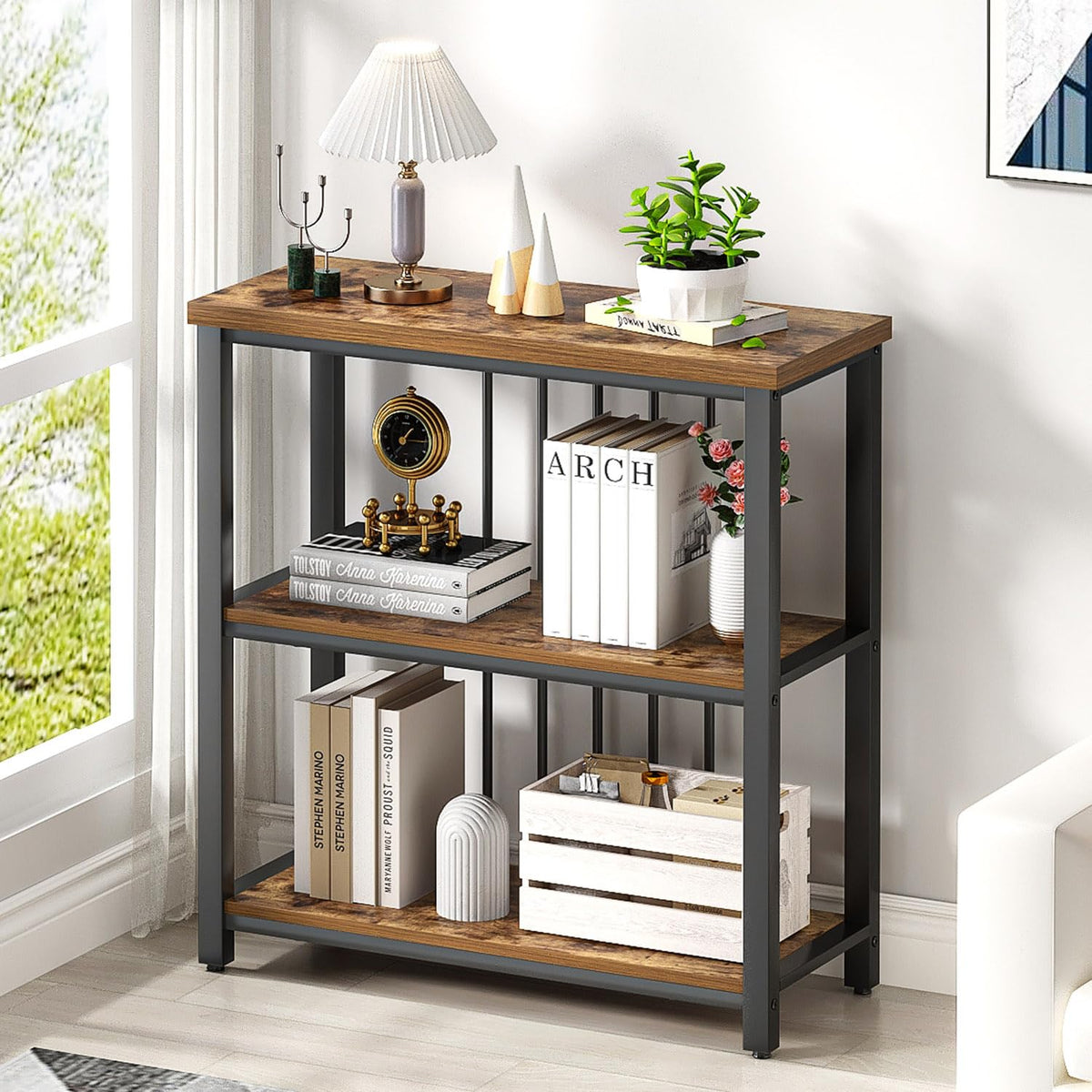 3 Tier Wood and Metal Bookshelf Z43223