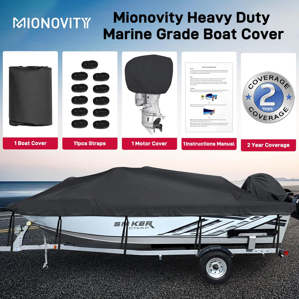 1200D Heavy Duty Waterproof Boat Cover 14-16ft Black P180221