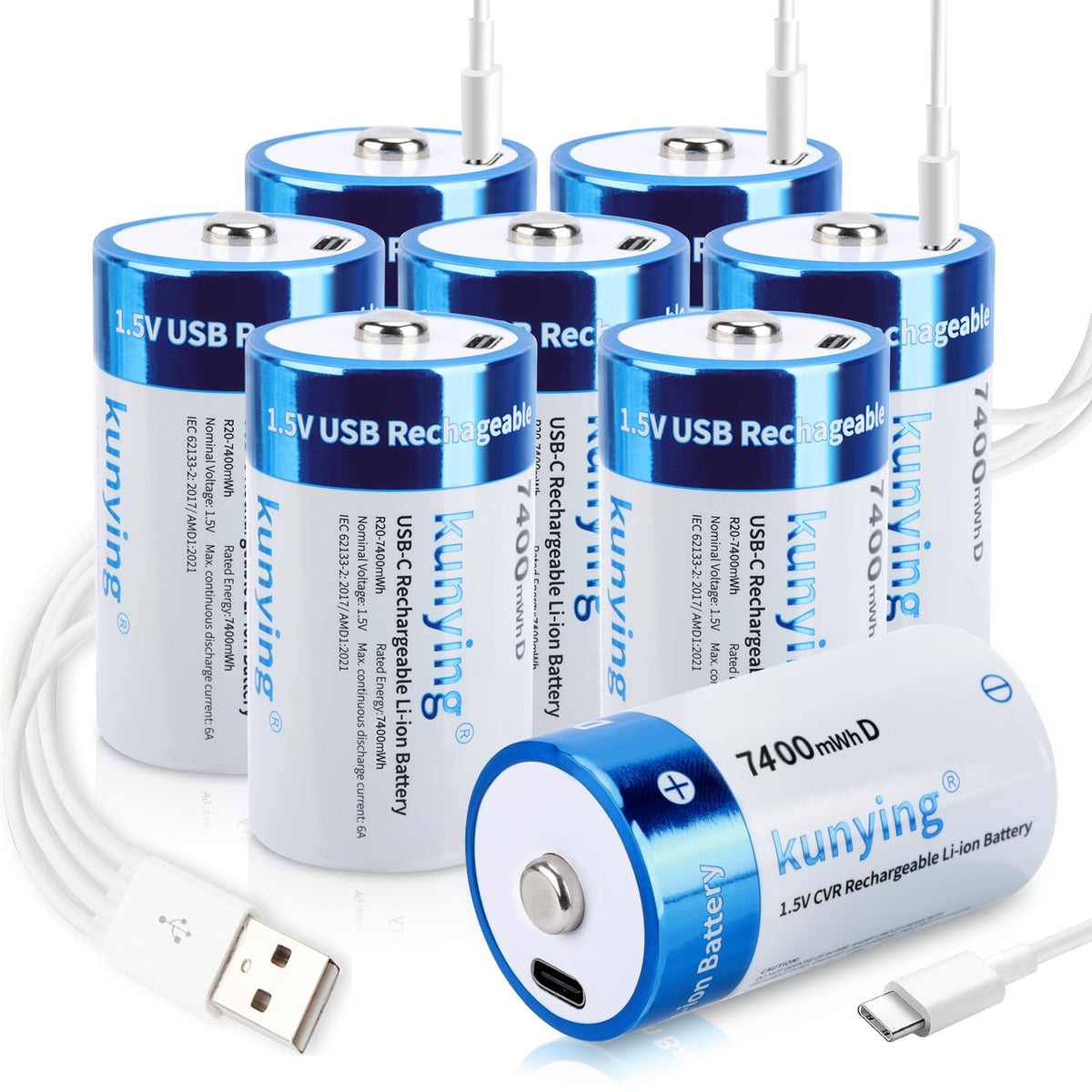 1.5V Rechargeable D Batteries 8-Pack with Charger W93500