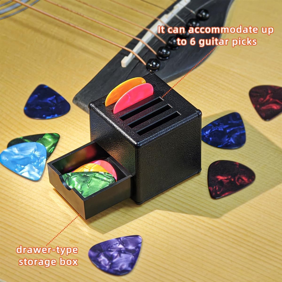 Guitar Picks Holder Box with 5 Guitar Picks F8467