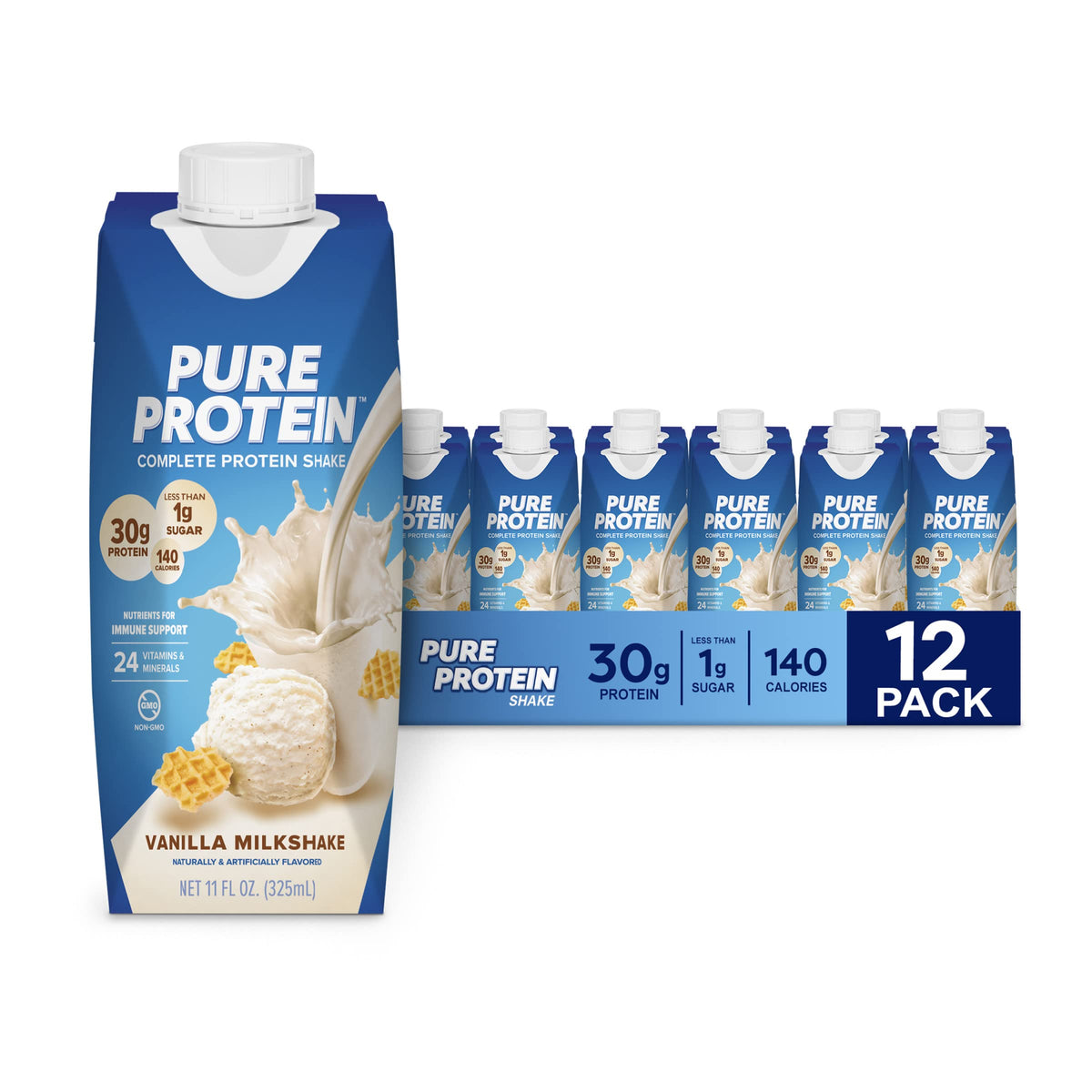 Chocolate and Vanilla Protein Shakes, 30g Protein, 11oz, 12 Pack W2815