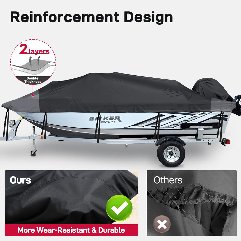 1200D Heavy Duty Waterproof Boat Cover 14-16ft Black P180221