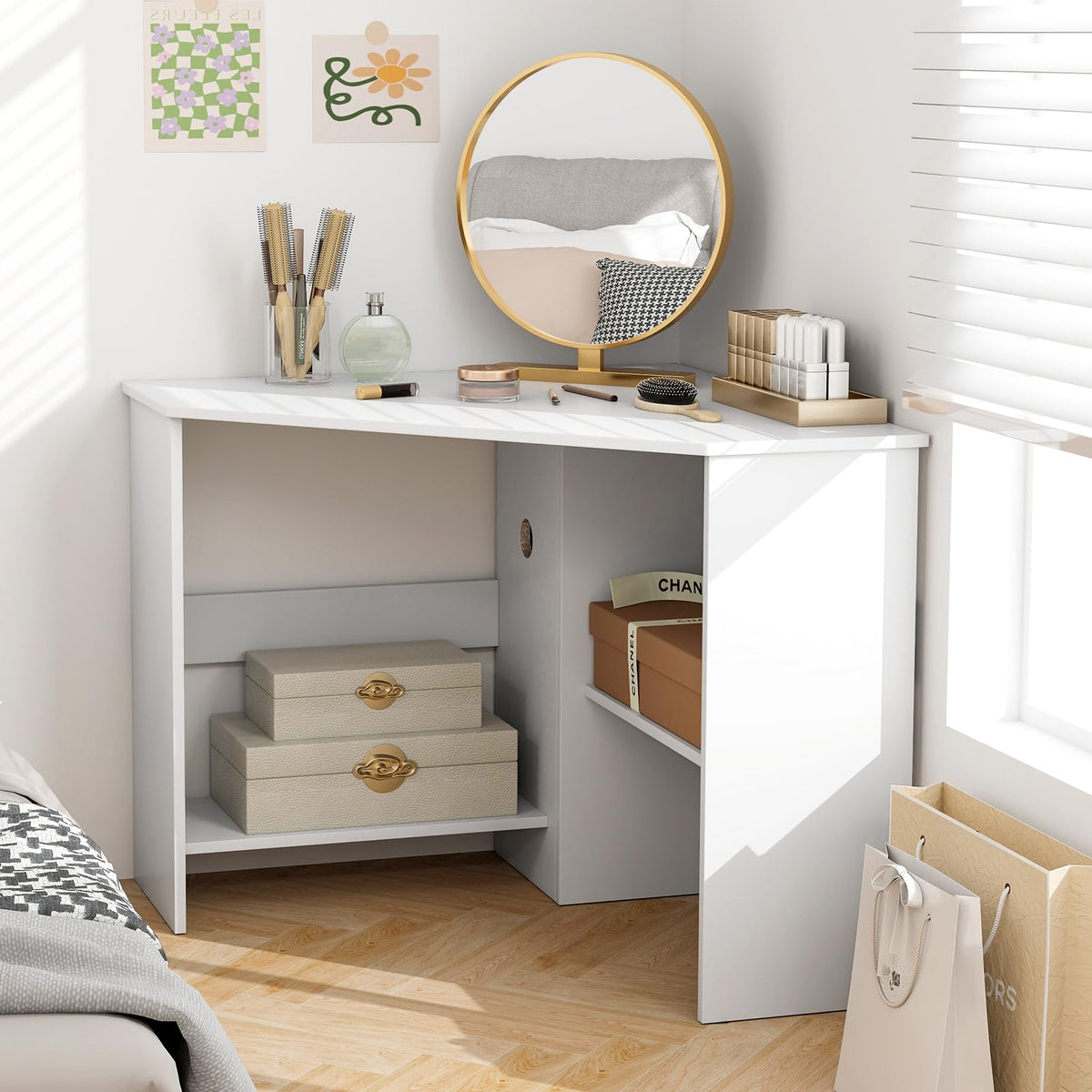 White Compact Corner Desk X3139