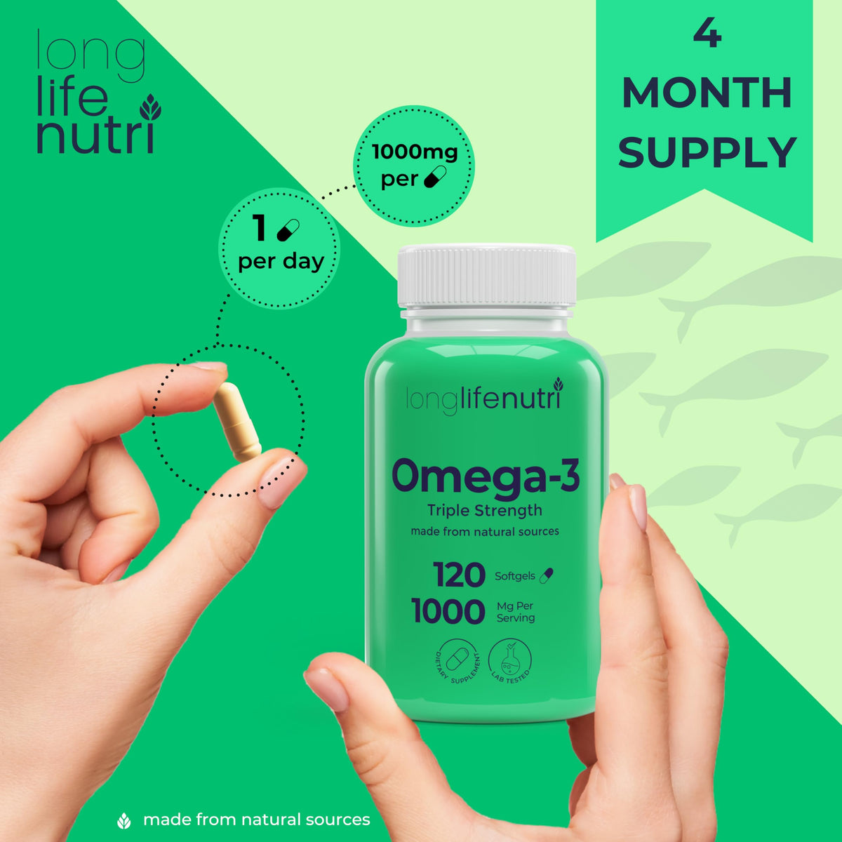 Omega 3 Fish Oil 1000mg EPA DHA 120 Softgels W30720