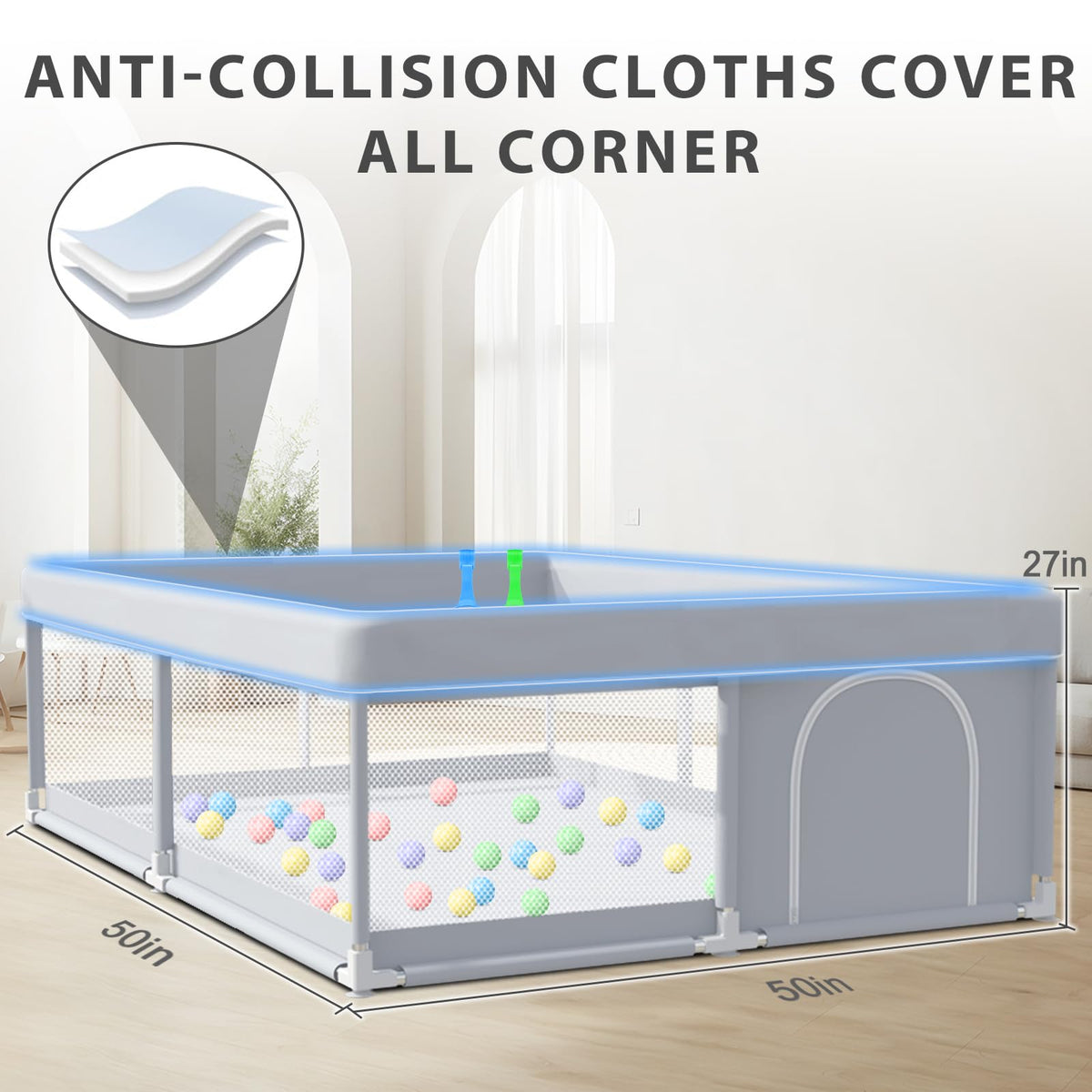 50 x 50 Inch Baby Playpen with Breathable Mesh U868648