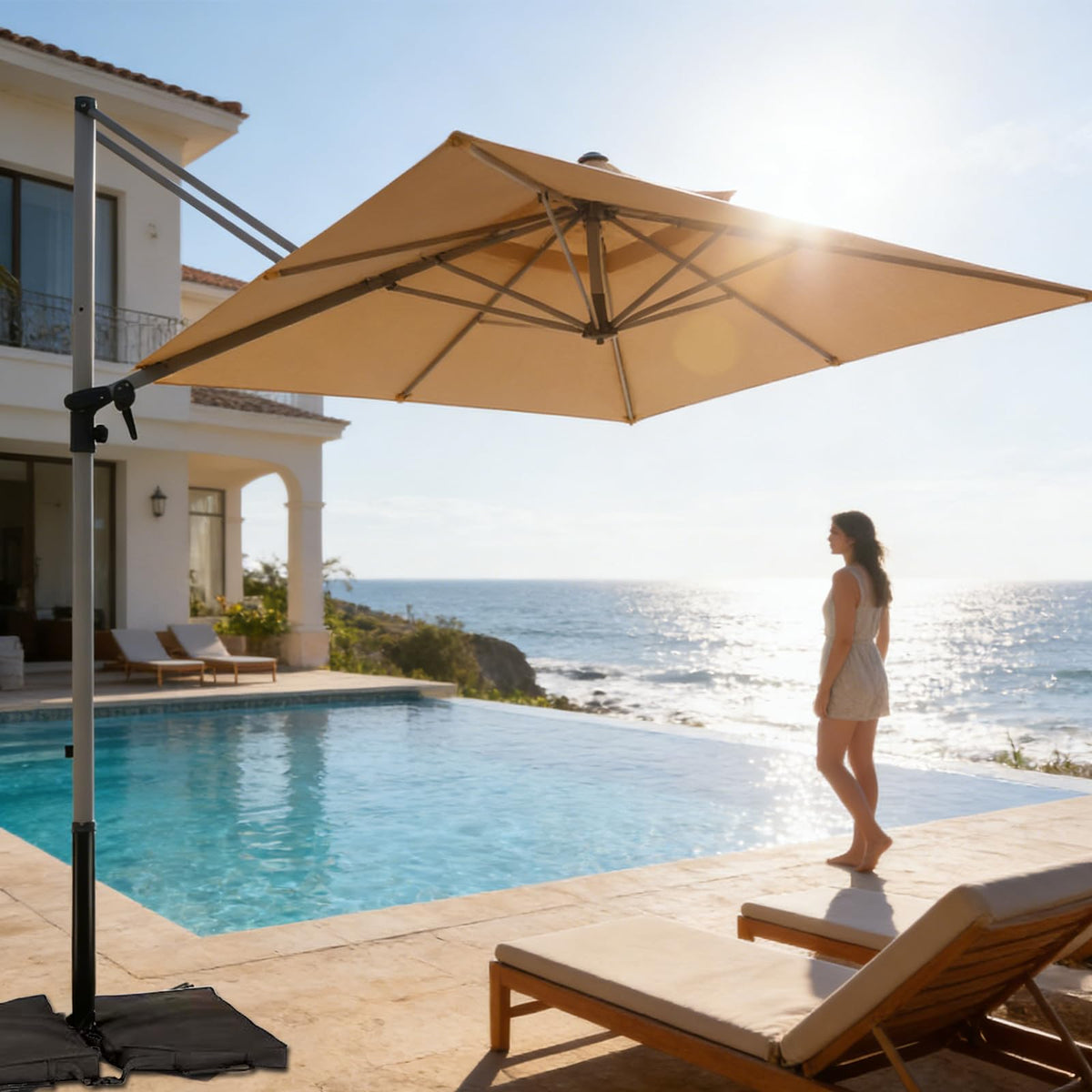 Rectangle Aluminum Offset Patio Umbrella, Beige B846440