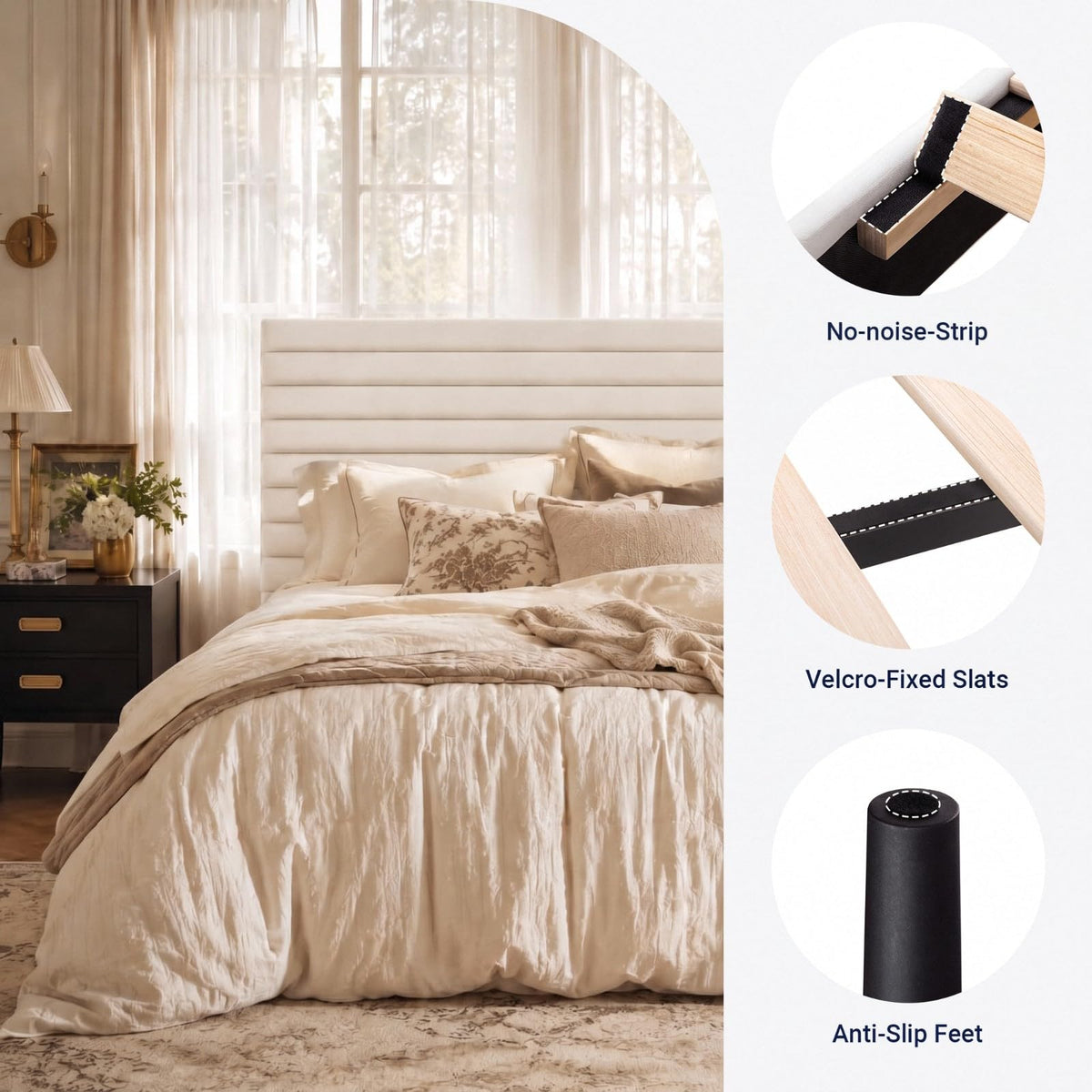 Queen Velvet Upholstered Bed Frame with Adjustable Headboard Y494424