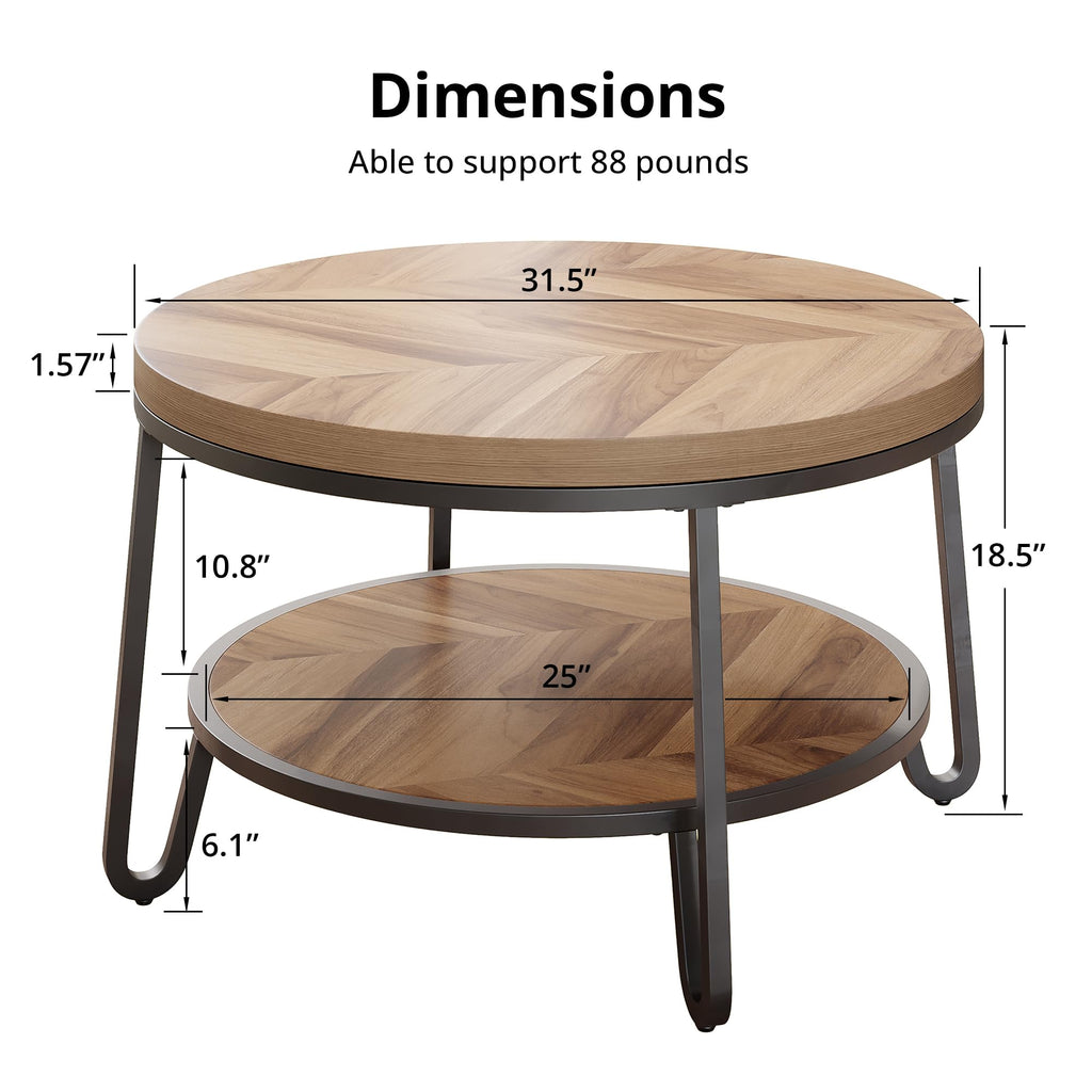 32" Round Coffee Table with 2-Tier Storage Shelf P397189