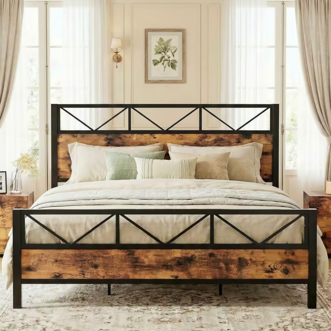 California King Platform Bed Frame with Tall Headboard D211