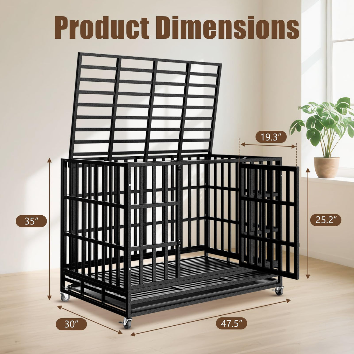 48 Inch Heavy Duty Dog Crate Kennel with Wheels O915212