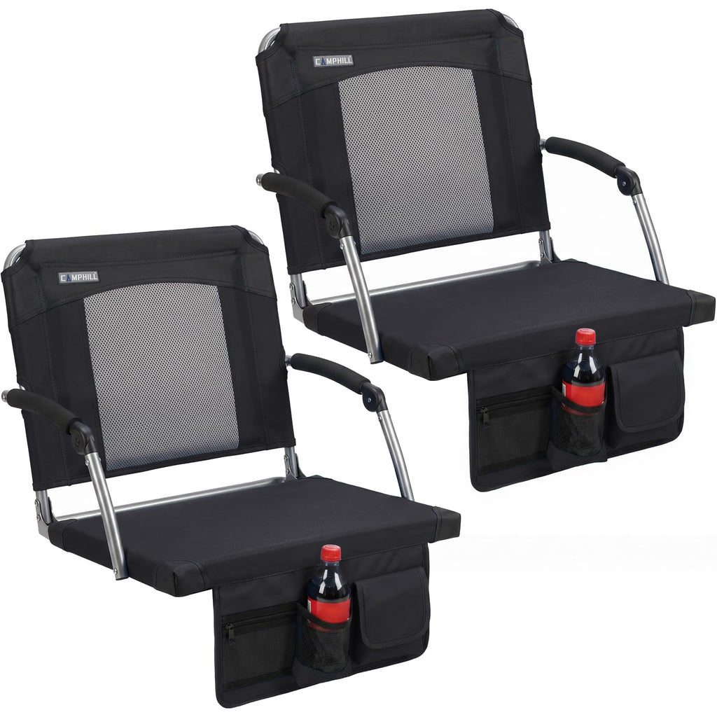 2 Pack Black Stadium Seats with Back Support & Armrests E6134