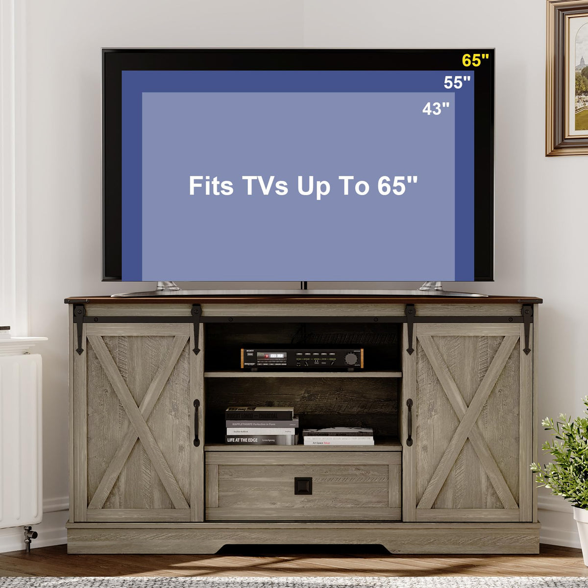 Corner TV Stand with Sliding Barn Door & Removable Shelves P767698