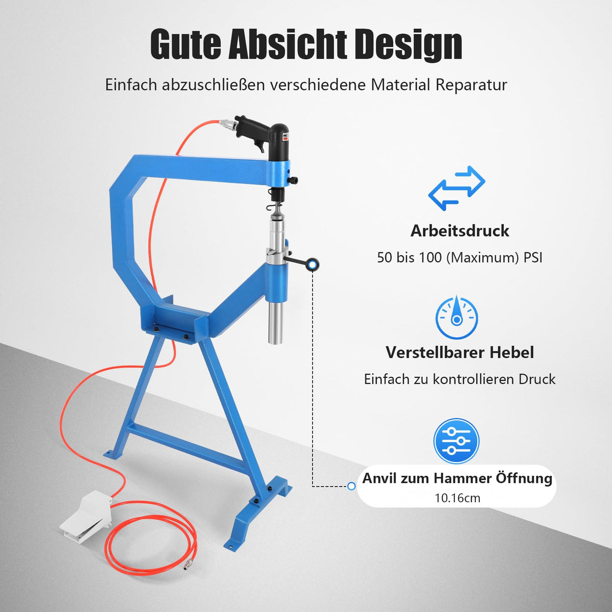 Pneumatic Planishing Hammer with 3 Anvils and Foot Pedal X896513