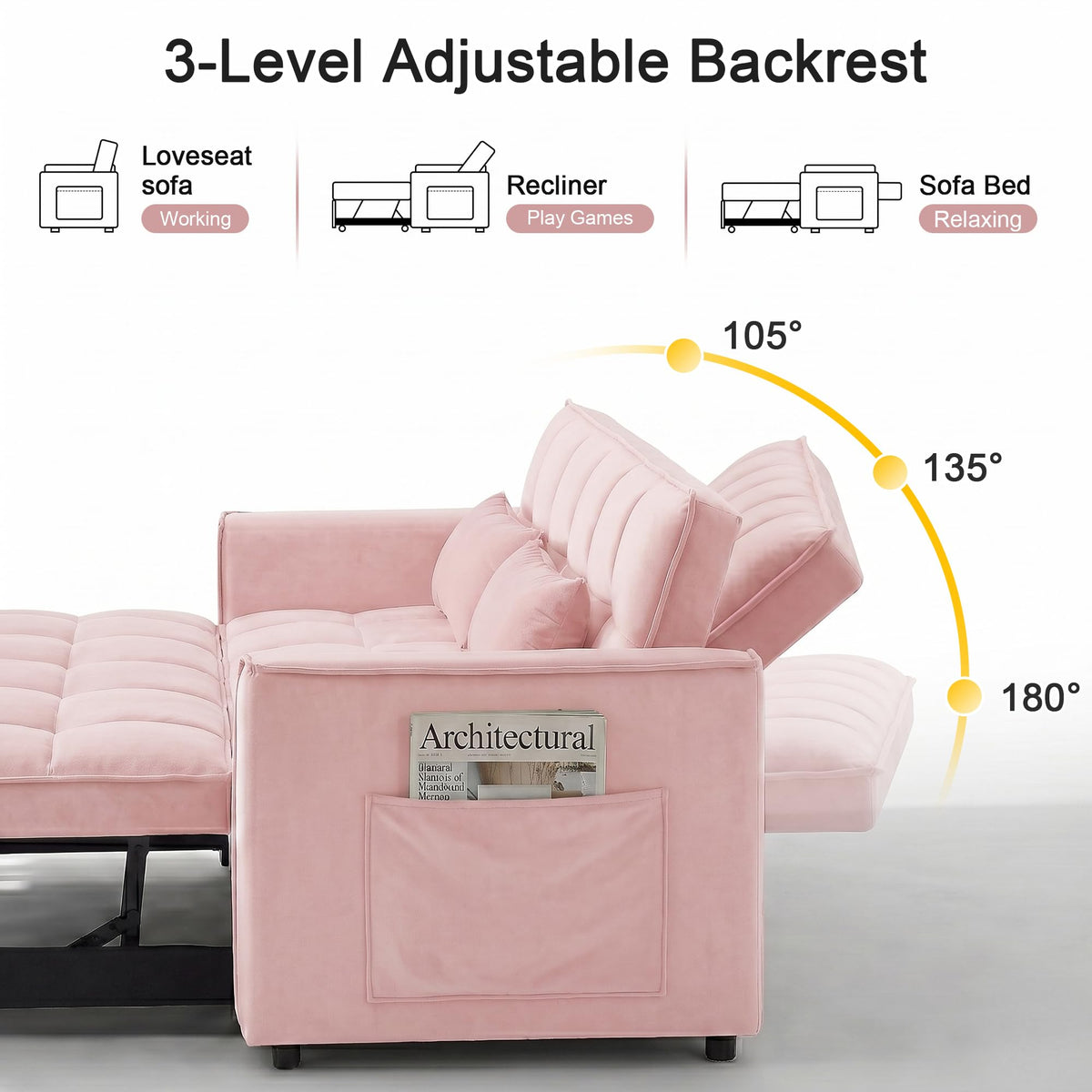 Pink Velvet 3-in-1 Sofa Bed U44801