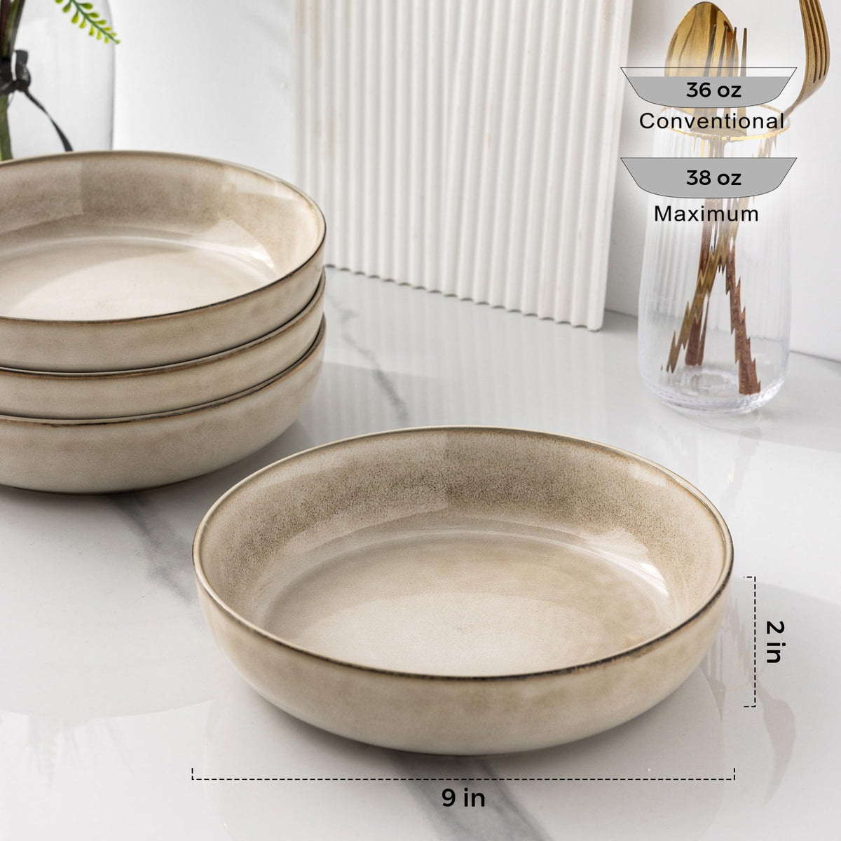 8.75'' 38oz Ceramic Pasta Bowls Set of 4 Z26978