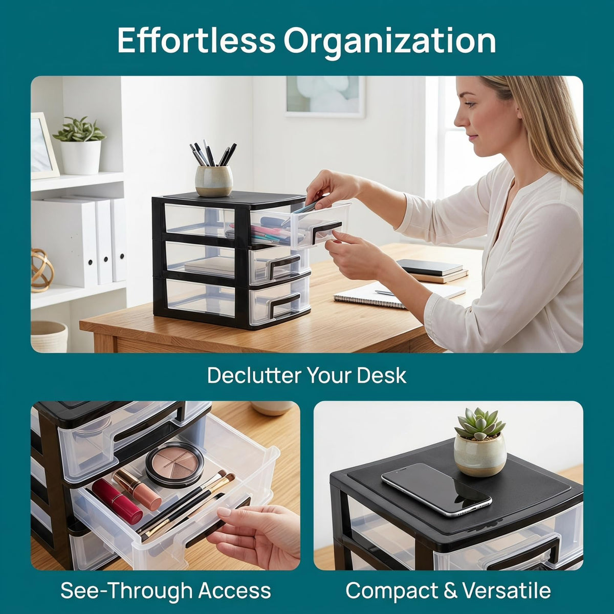 3 Drawer Plastic Desk Organizer K4957