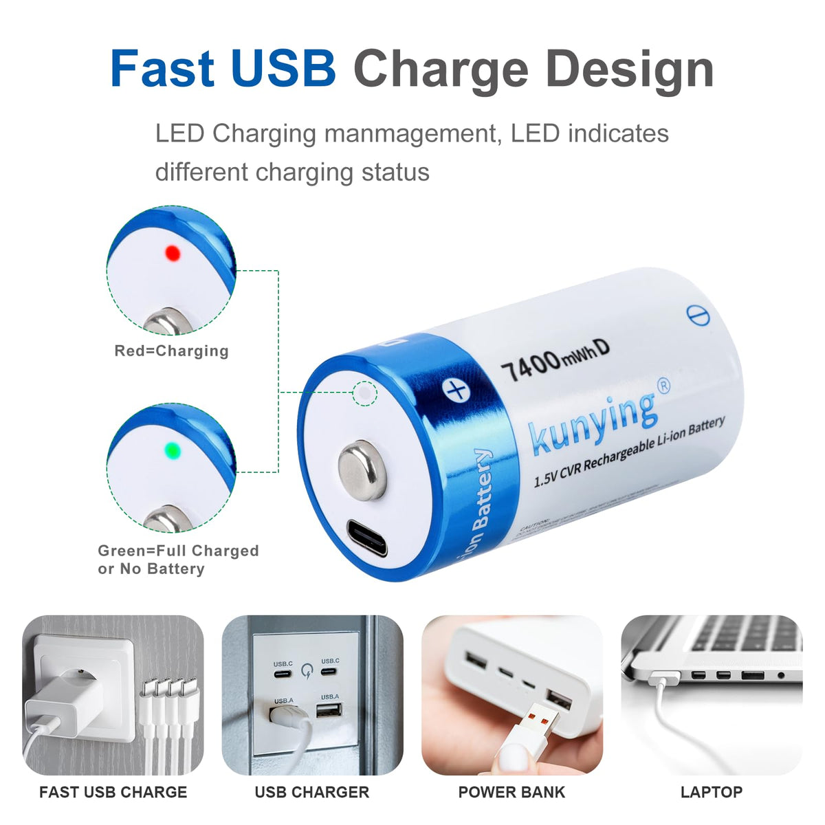 1.5V Rechargeable D Batteries 8-Pack with Charger W93500