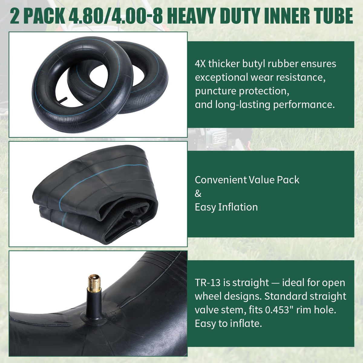 2Pcs 4.80/4.00-8 Inner Tubes with TR-13 Valve Stem J59126