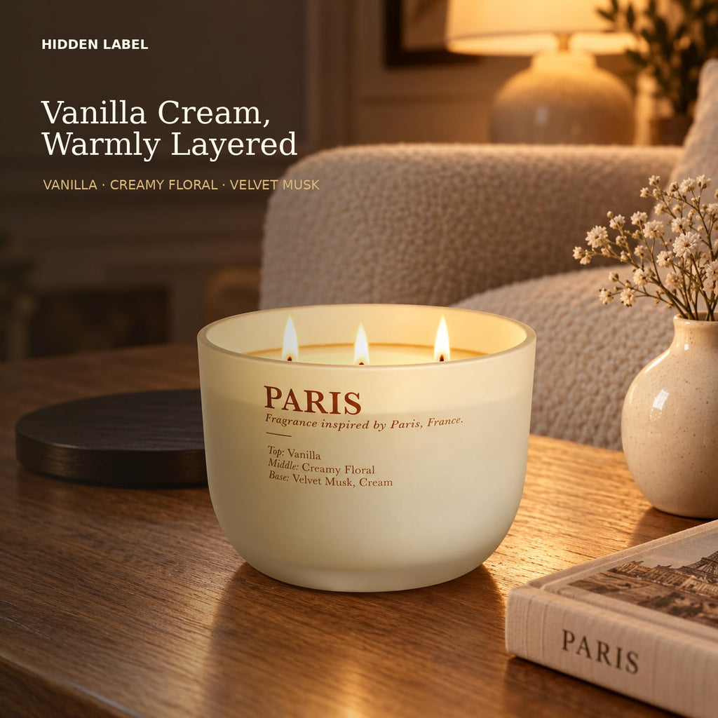 Vanilla Cream Scented Candle, 16 oz, 3-Wick Soy Wax A790840