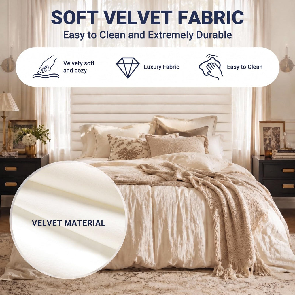 Queen Velvet Upholstered Bed Frame with Adjustable Headboard Y494424