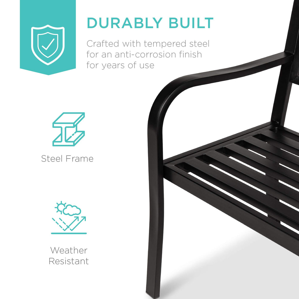 Black Steel Outdoor Garden Bench with Pullout Middle Table D761