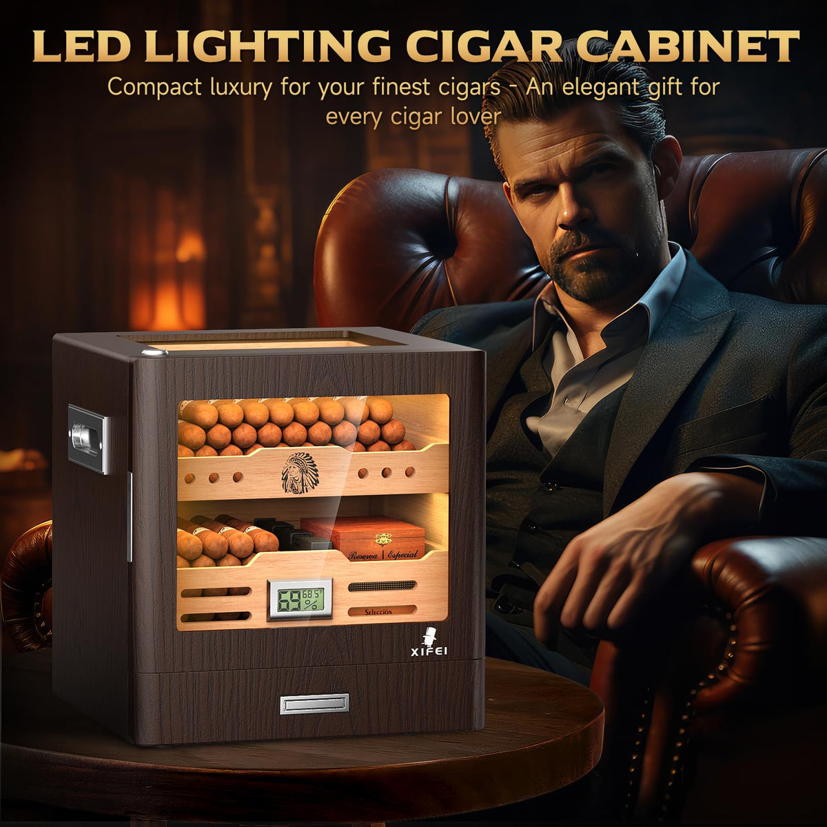 Cigar Humidor Cabinet with Digital Hygrometer and 2 Humidifiers L646372