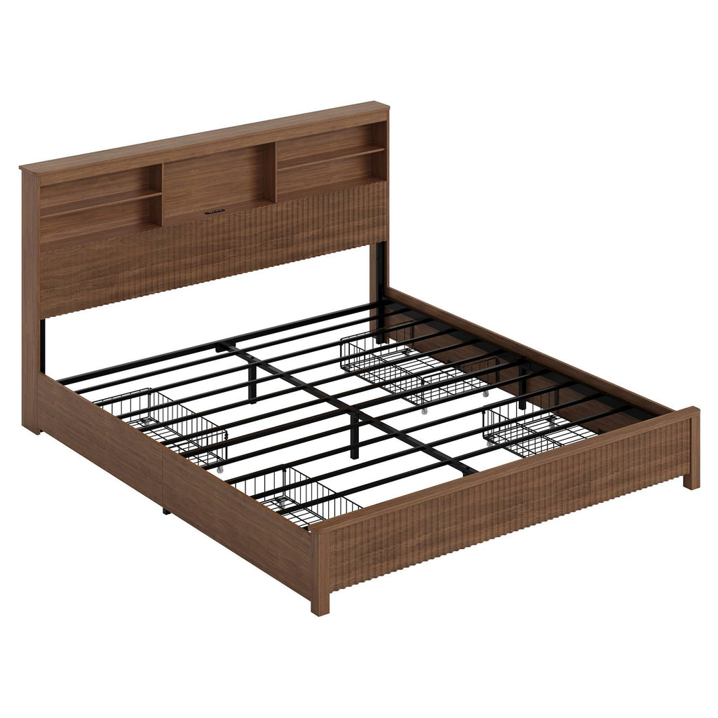 Queen Size Bed Frame with 4 Storage Drawers F223455