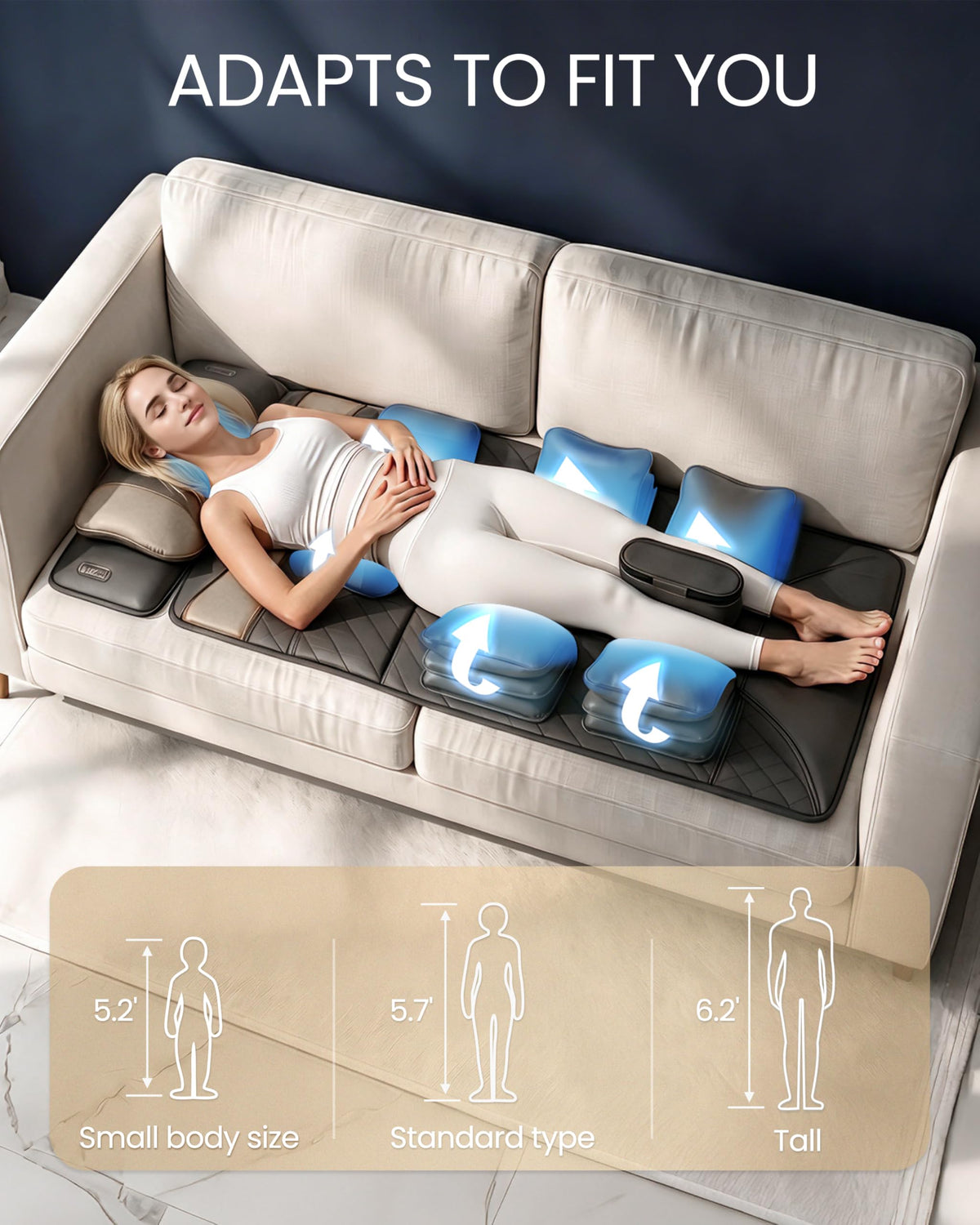 Full Body Massage Mat with Heat, Adjustable Lumbar Traction, Detachable Neck Shiatsu Roller, Airbag Compression, Vibration Massage Pad L73552
