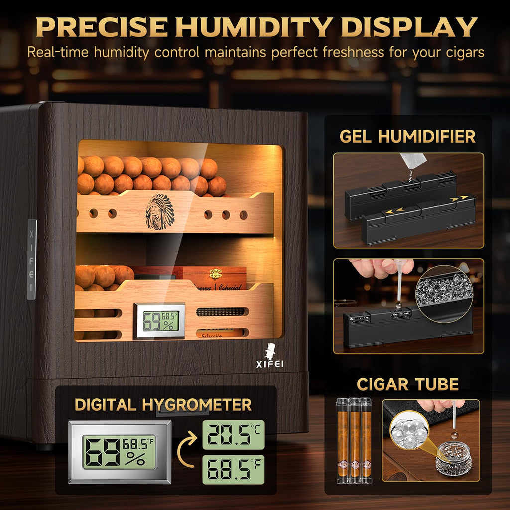Cigar Humidor Cabinet with Digital Hygrometer and 2 Humidifiers L646372