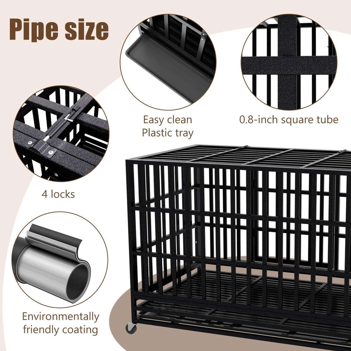 48 Inch Heavy Duty Dog Crate Kennel with Wheels O915212