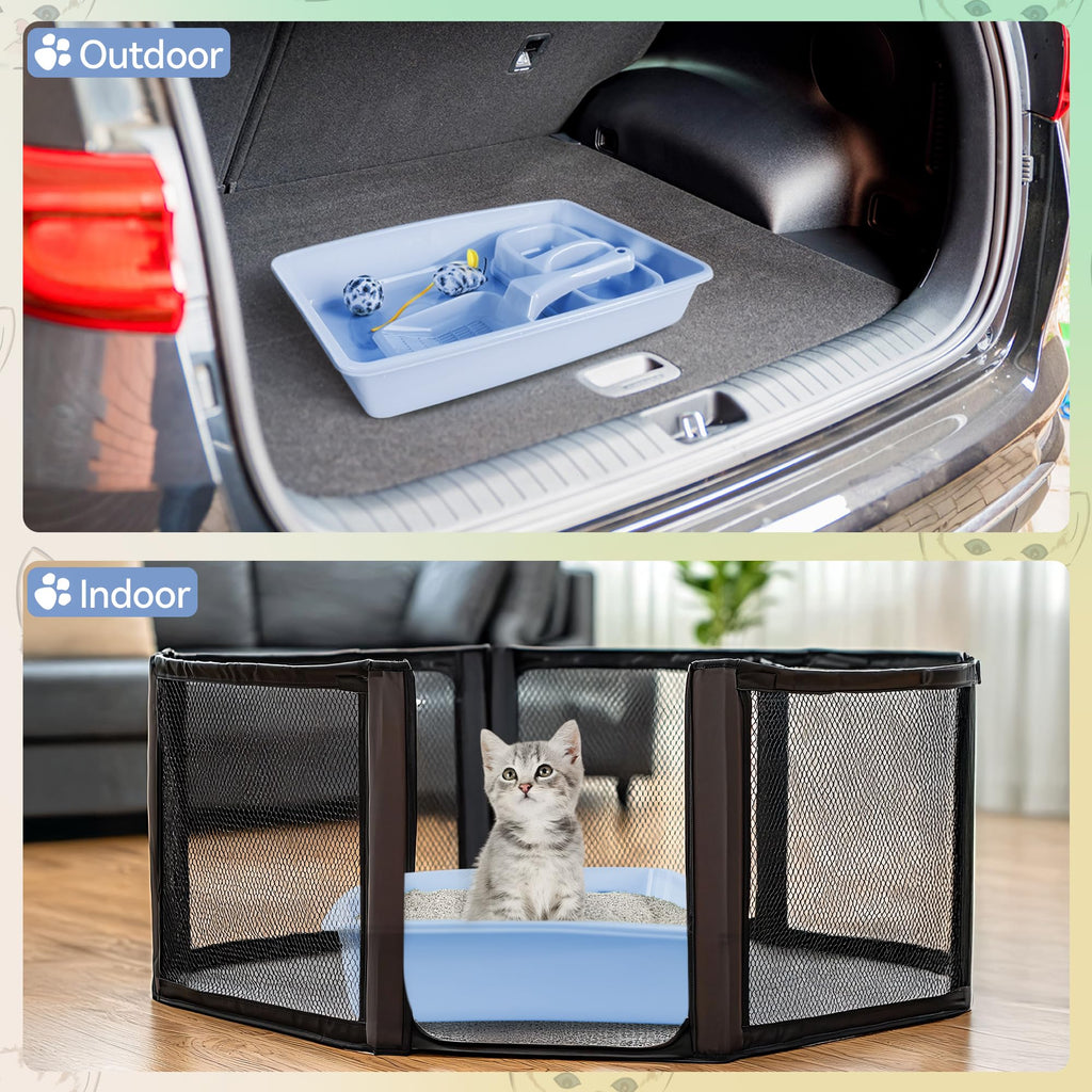Cat Litter Box Set with Litter Scoop, Double Dish Cat Bowl, Mouse and Ball Toy C835