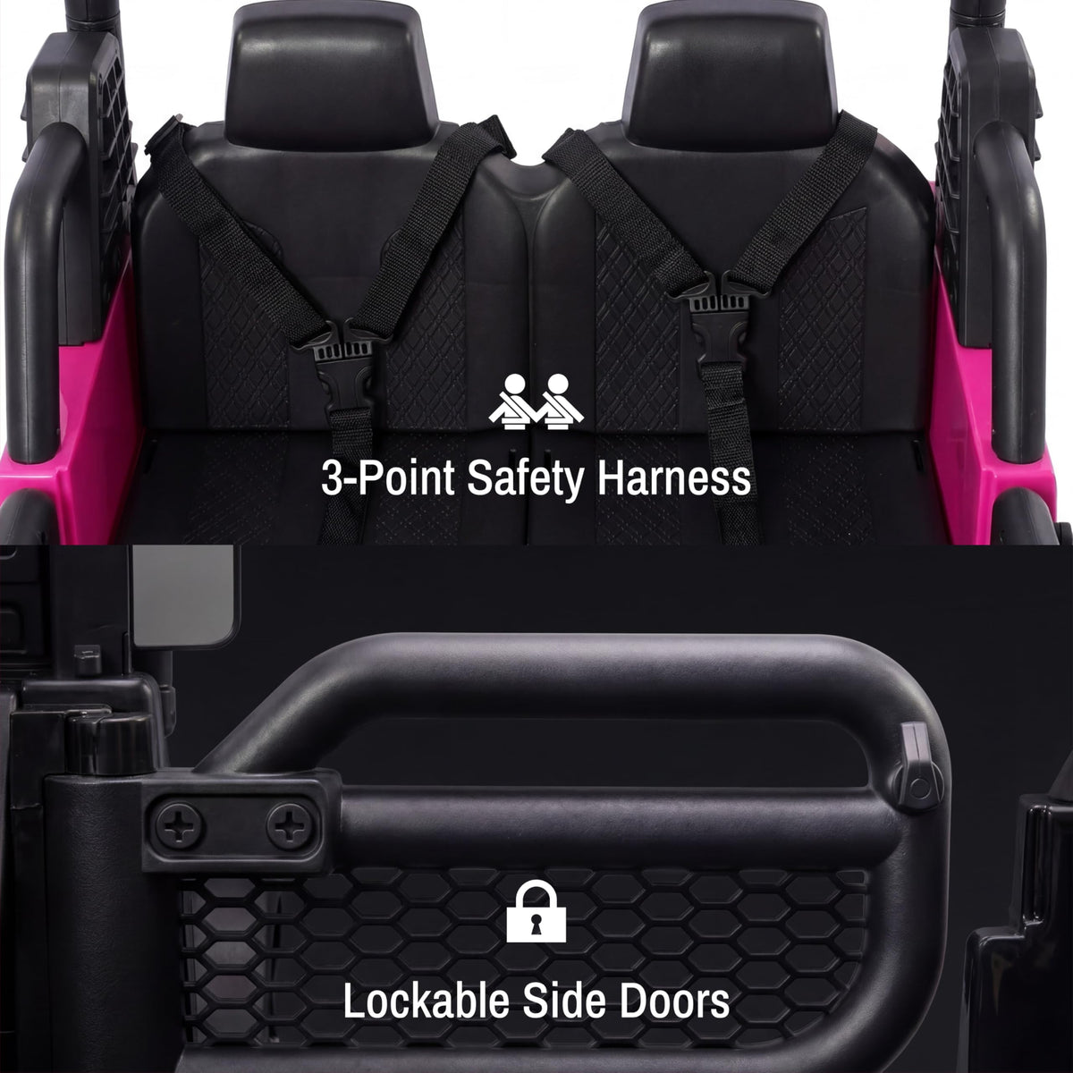 24V 2 Seater Ride On Car with Remote Control, 3 Speed Settings, All-Terrain Tires, LED Lights & Bluetooth Music, Up to 132 lbs, Pink I9669